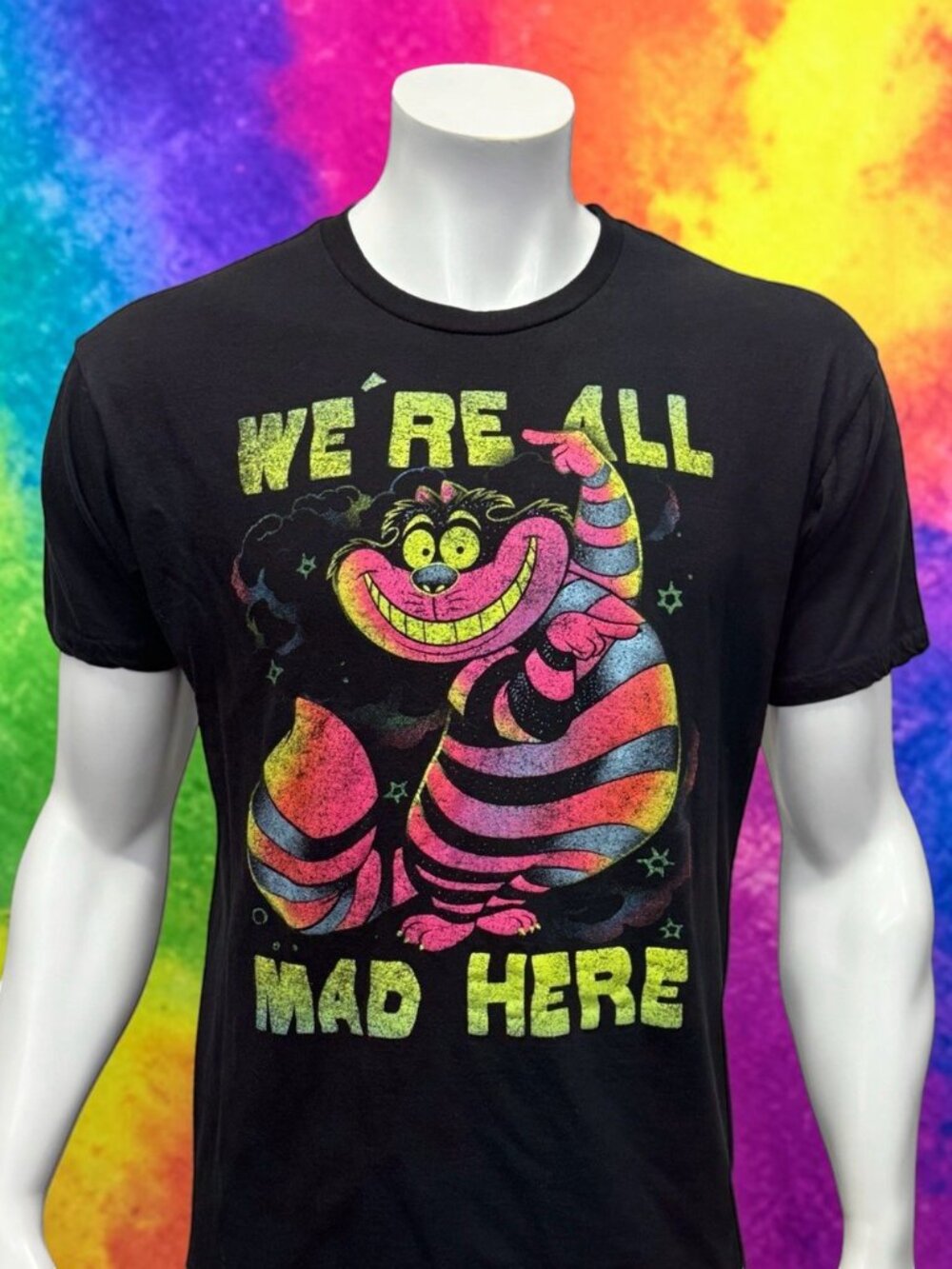 Disney Alice In Wonderland Cheshire Cat We're All Mad Here Black Graphic T-Shirt